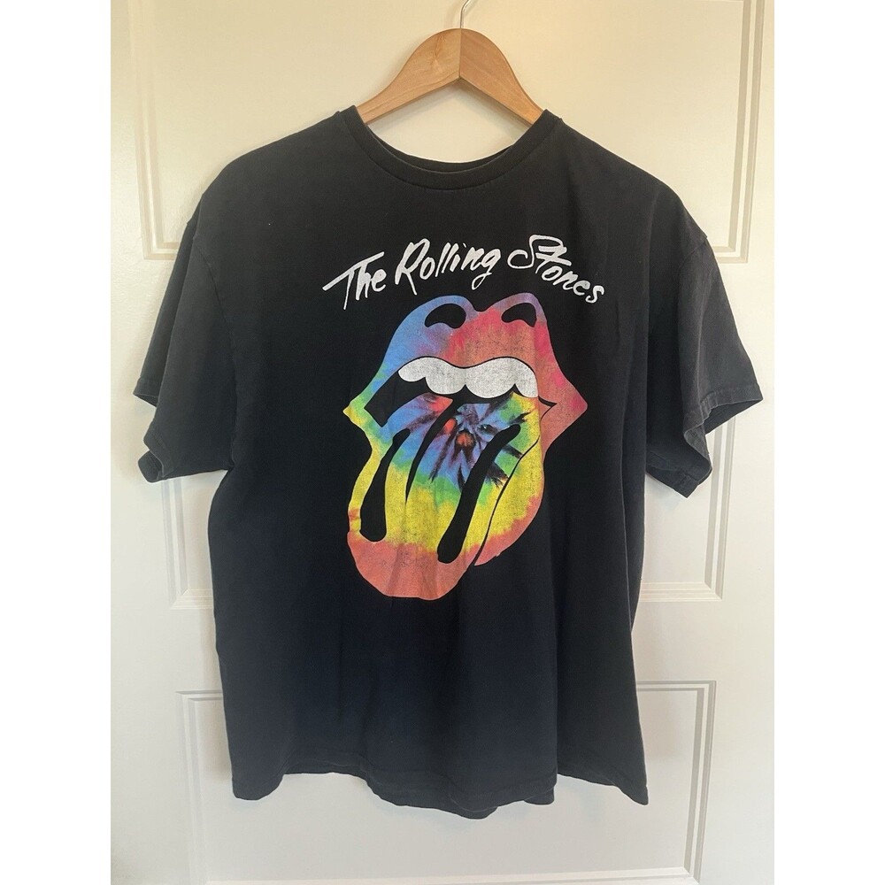 The Rolling Stones Black Graphic T-Shirt Rainbow Tongue Lips Logo Size 1X